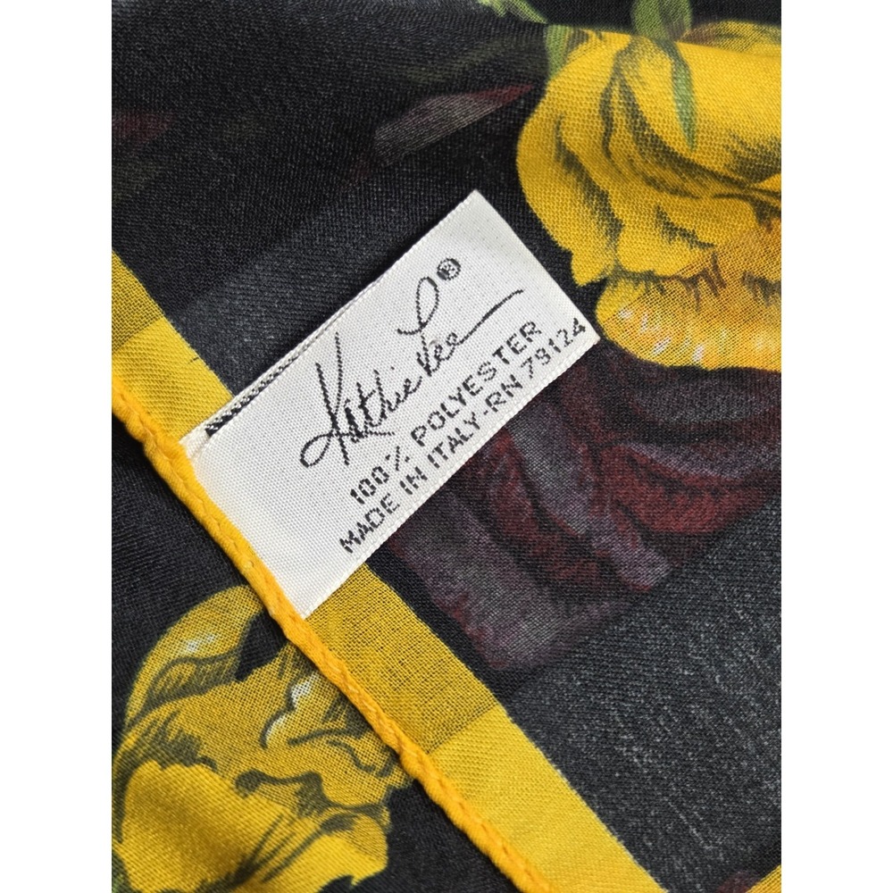 Kathie Lee Gifford Polyester Scarf Square Floral Black Yellow Pink 20x20 - Picture 4 of 10
